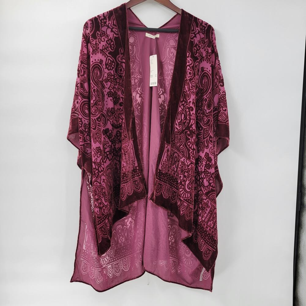 Urban Outfitters Velvet Burnout Kimono Wrap Purple Floral Draped NWT One Size